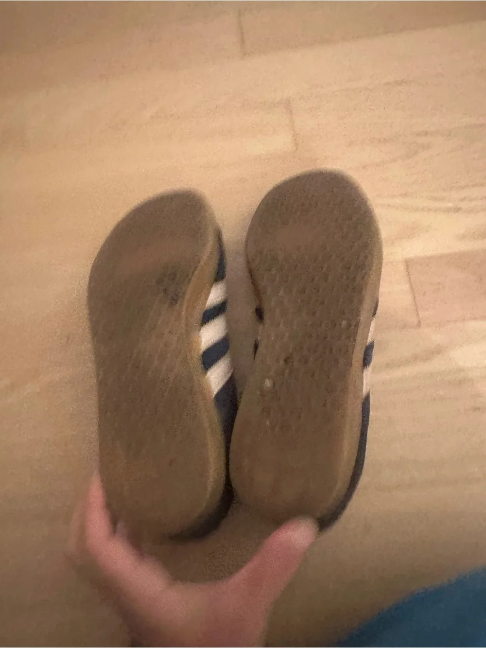 adidas Navy Suede Sneakers with pink Stripes. Male shoe size 7. Fits a women 8.5